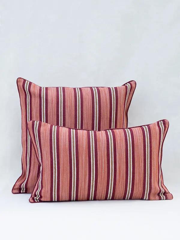 Housse de Coussin PRATHA - Rayure Mashru - Vieux Rose/Cramoisi by No-mad