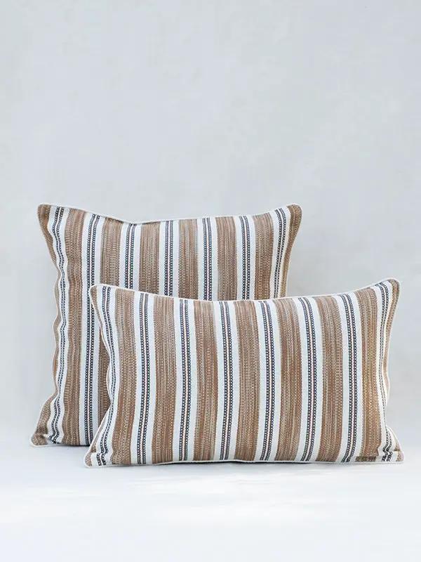 Housse de Coussin PRATHA - Rayure Mashru - Tabac/Ivoire by No-mad