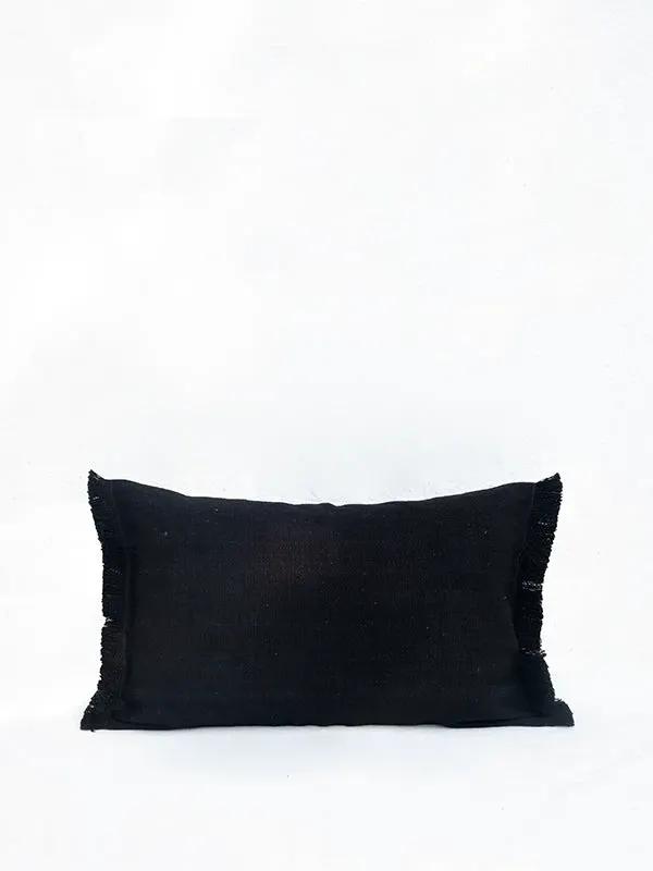 Housse de Coussin PRERIT - Bords Effilochés à la Main - Noir by No-mad