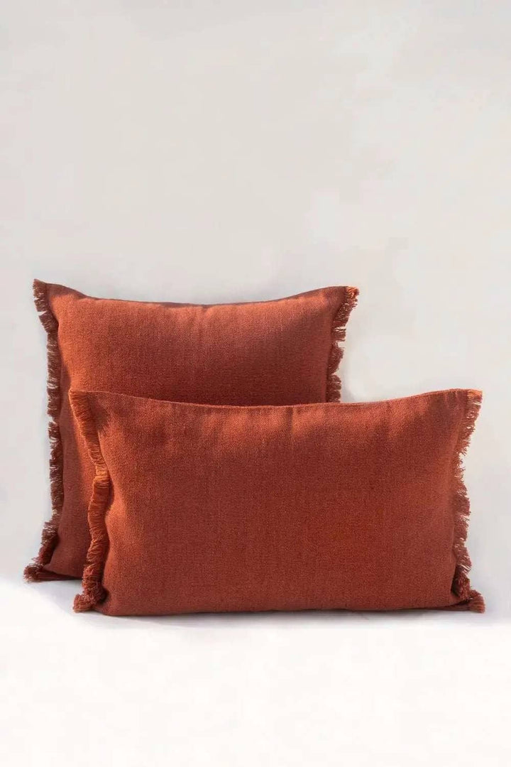 Housse de Coussin PRERIT - Bords Effilochés à la Main - Terracotta by No-mad