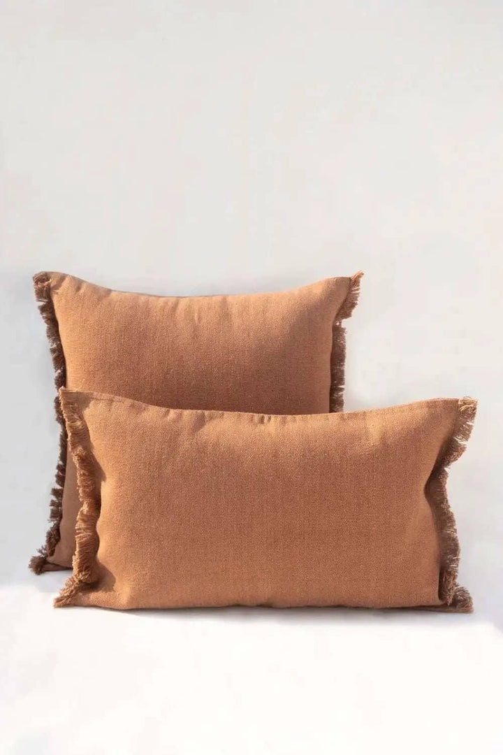 Housse de Coussin PRERIT - Bords Effilochés à la Main - Tabac by No-mad