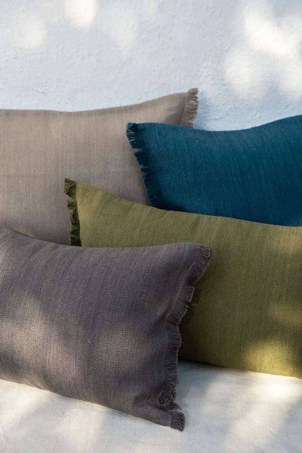 Housse de Coussin PRERIT - Bords Effilochés à la Main - Vert Canard by No-mad