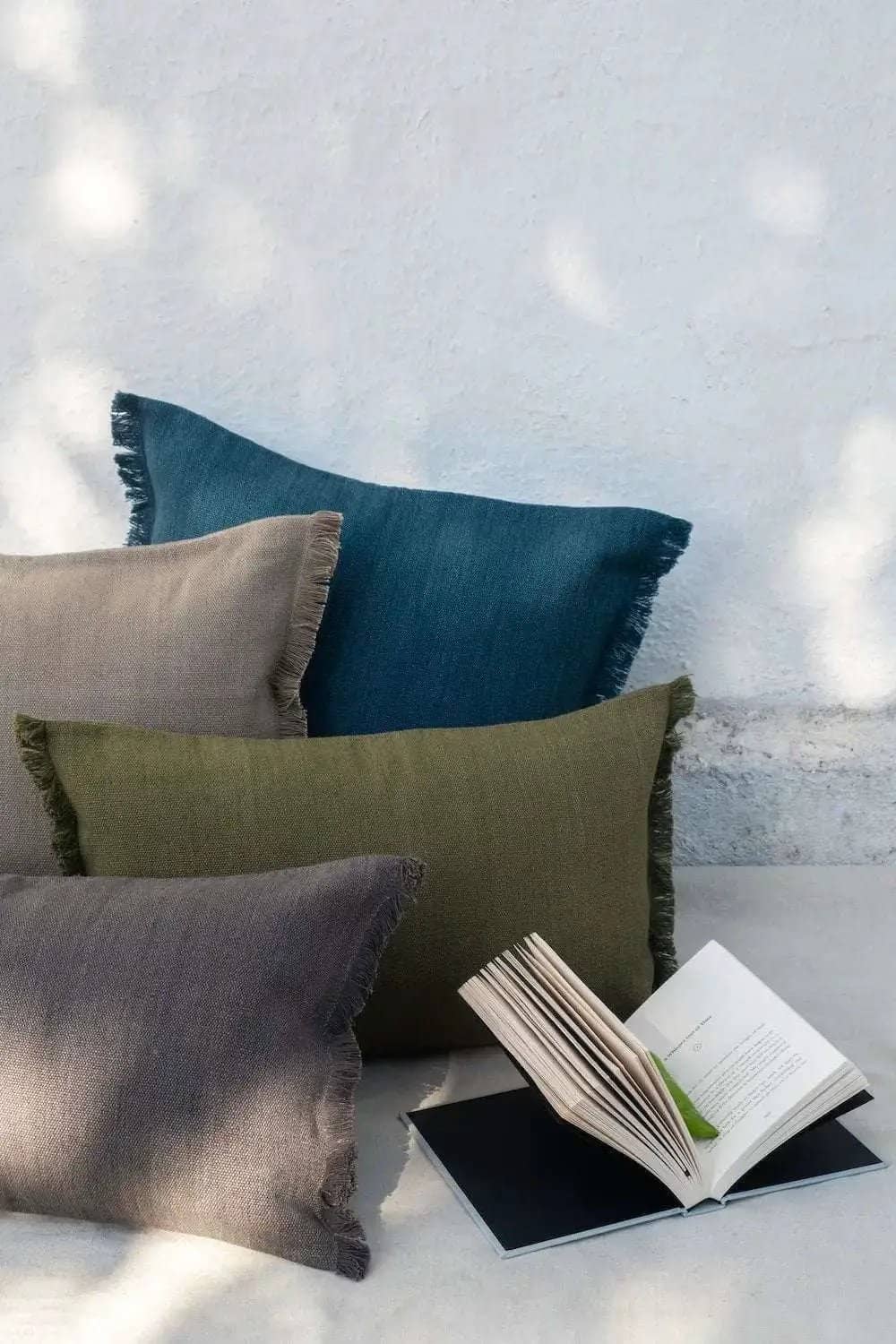 Housse de Coussin PRERIT - Bords Effilochés à la Main - Kaki by No-mad