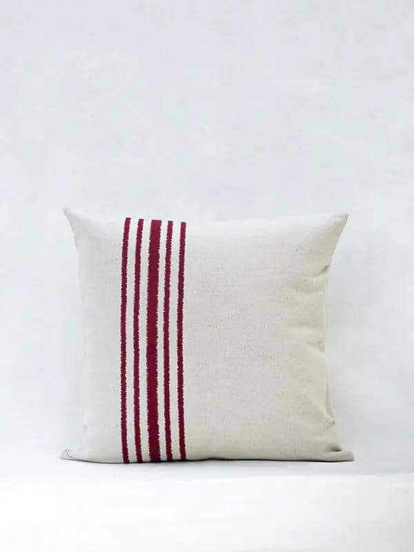 Housse de Coussin RAKU - Broderie sur Coton Lin - Cramoisi by No-mad