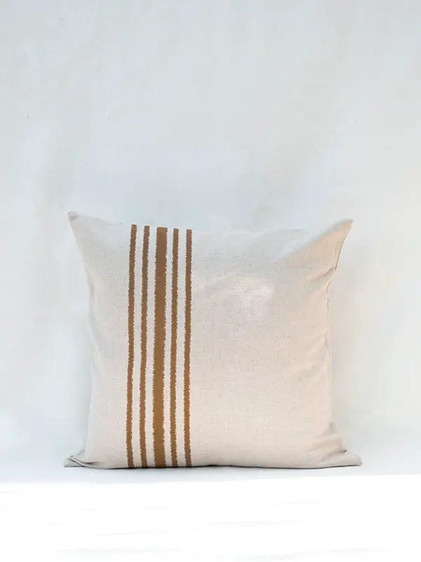 Housse de Coussin RAKU - Broderie sur Coton Lin - Tabac by No-mad
