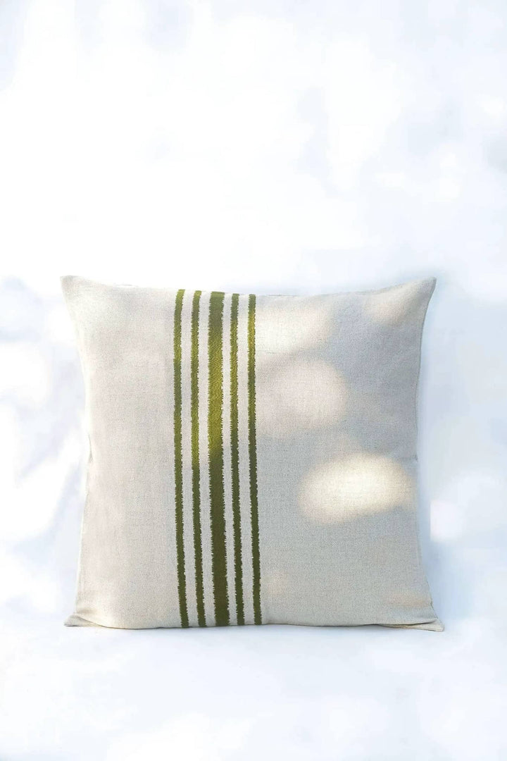 Housse de Coussin RAKU - Broderie sur Coton Lin - Kaki by No-mad