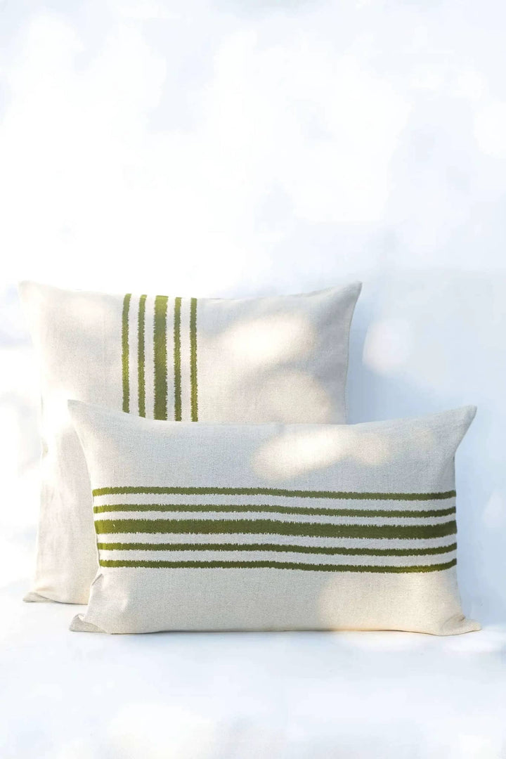Housse de Coussin RAKU - Broderie sur Coton Lin - Kaki by No-mad