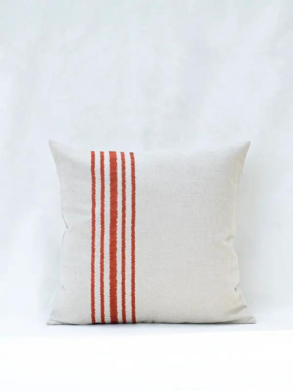 Housse de Coussin RAKU - Broderie sur Coton Lin - Terracotta by No-mad