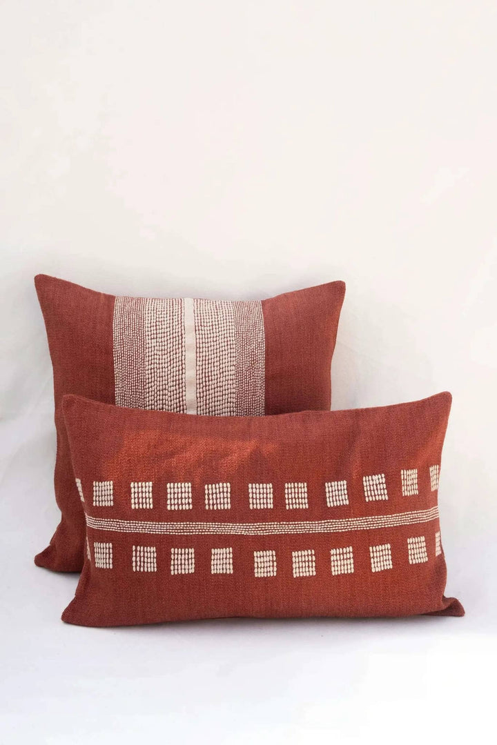 Housse de Coussin CHAKHON - Broderie sur Coton Jute - Terracotta by No-mad