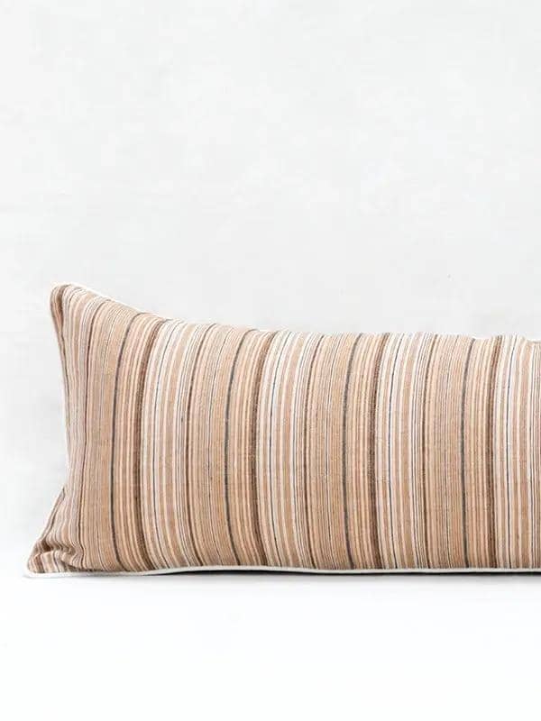 Coussins Lombaires REKHTA - Lin Rayé avec Broderie - Beige by No-mad
