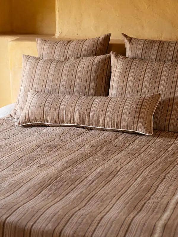 Coussins Lombaires REKHTA - Lin Rayé avec Broderie - Beige by No-mad