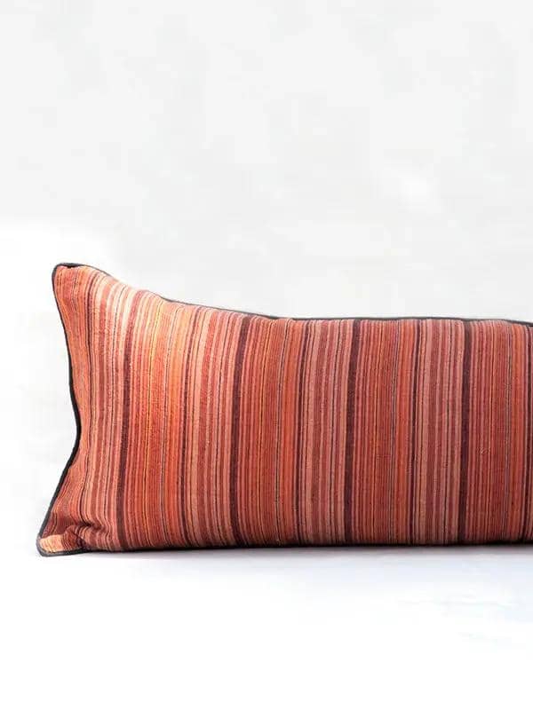 Coussins Lombaires REKHTA - Lin Rayé avec Broderie - Terracotta by No-mad