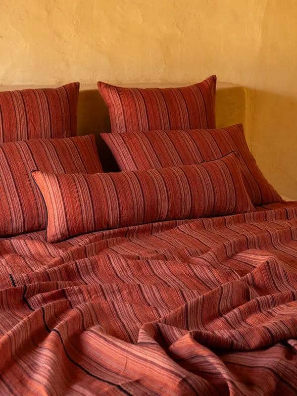 Coussins Lombaires REKHTA - Lin Rayé avec Broderie - Terracotta by No-mad