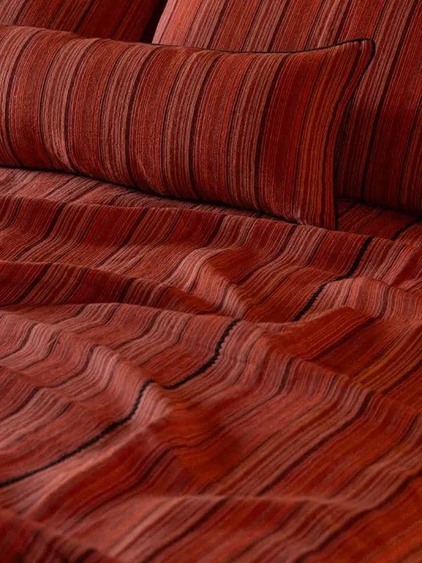 Coussins Lombaires REKHTA - Lin Rayé avec Broderie - Terracotta by No-mad