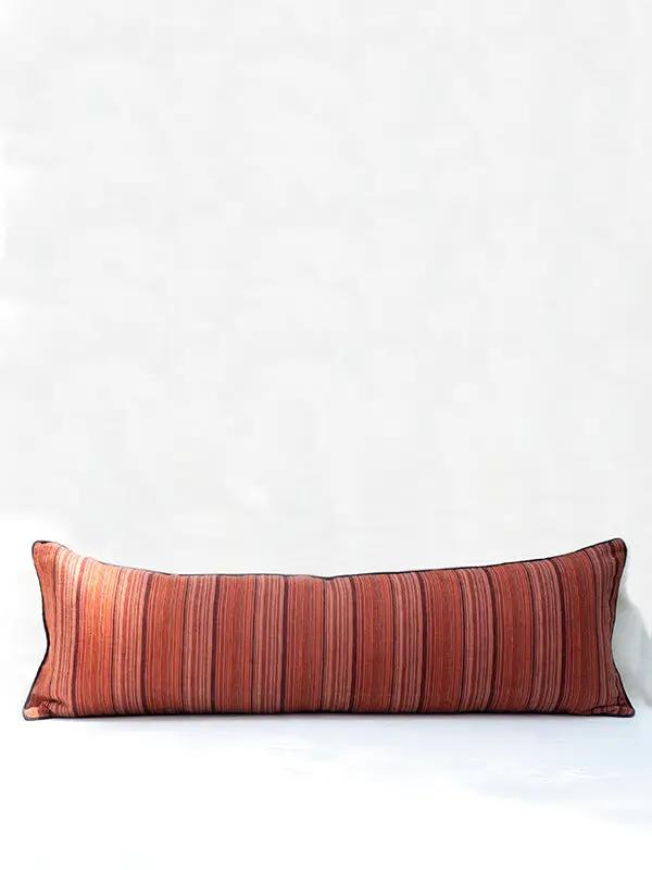 Coussins Lombaires REKHTA - Lin Rayé avec Broderie - Terracotta by No-mad