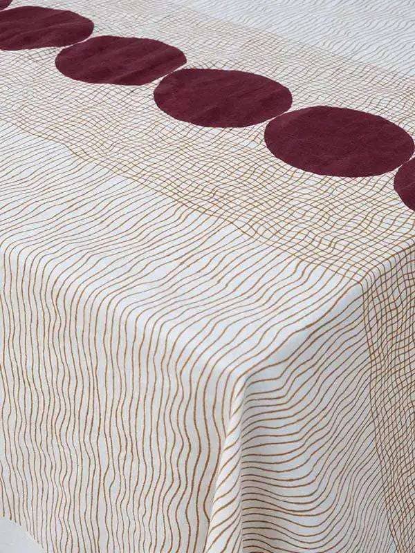 Lot de 4 Serviettes Cocktail RAHA -Impression au Tampon sur Coton Lin - Ocre/Lie de vin by No-mad