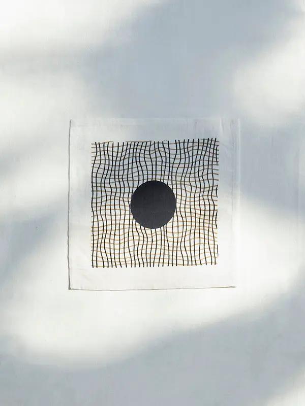 Serviettes Cocktail RAHA -Impression au Tampon sur Coton Lin - Lot de 4 - Noir/Tabac by No-mad