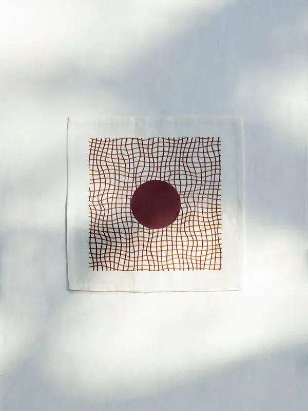Serviettes Cocktail RAHA -Impression au Tampon sur Coton Lin - Lot de 4 - Ocre/Cramoisi by No-mad