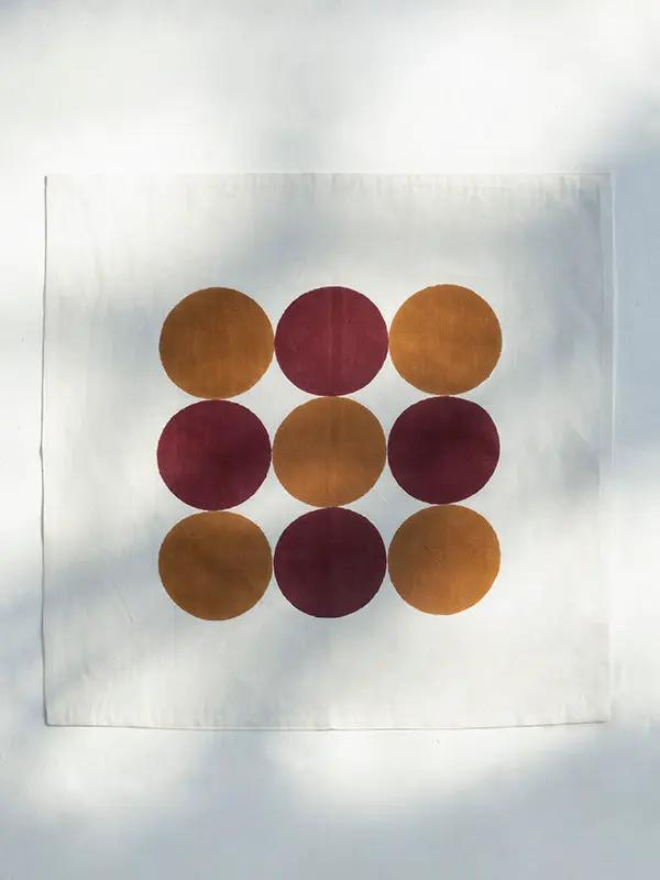 Serviettes de Table RAHA -Impression au Tampon sur Coton Lin - Lot de 4 - Ocre/Cramoisi by No-mad