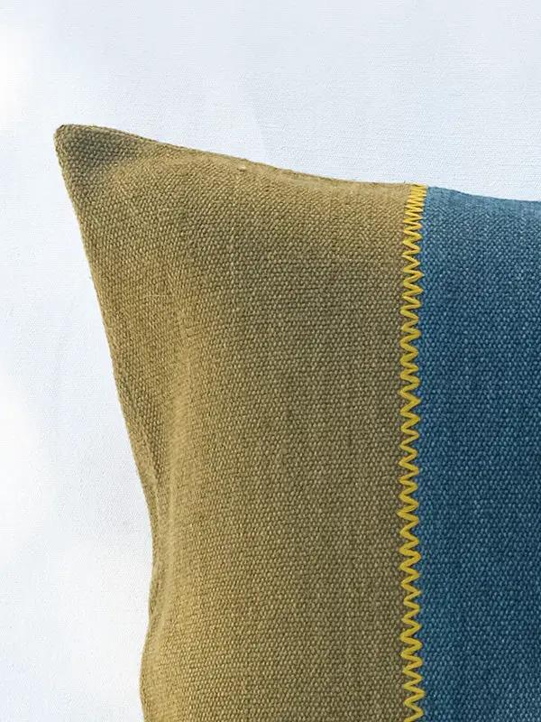 Housse de Coussin SEEVAN - Broderie sur Coton Jute - Kaki/Vert Canard by No-mad
