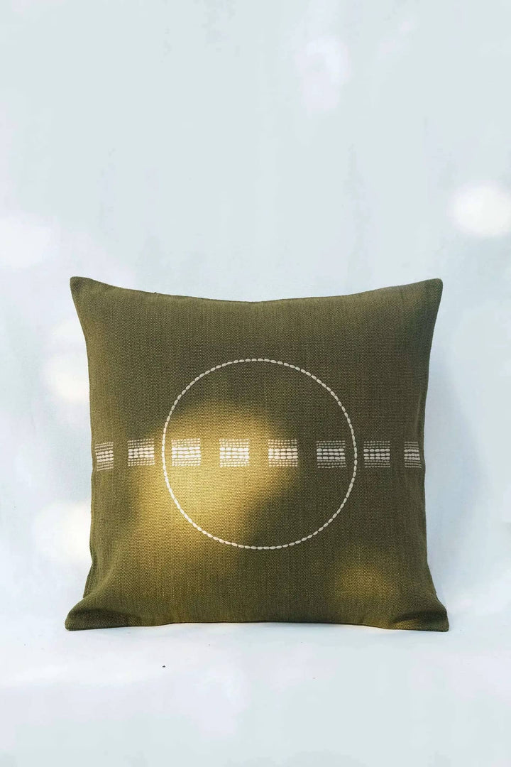 Housse de Coussin SHUNYA - Broderie sur Coton Jute - Kaki by No-mad