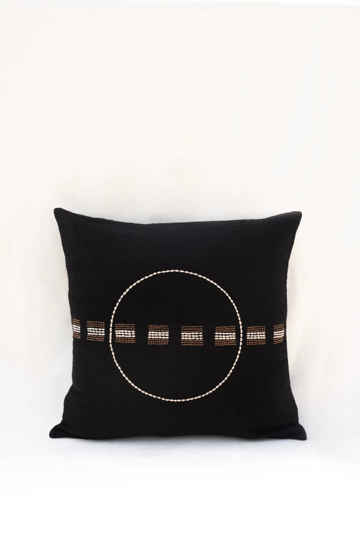 Housse de Coussin SHUNYA - Broderie sur Coton Jute - Noir by No-mad