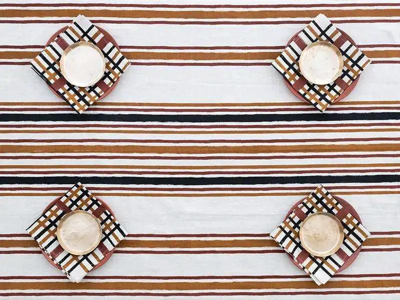 Nappe TALITHA - Impression au Tampon sur Coton Lin - Noir/Épicé/Sudan by No-mad