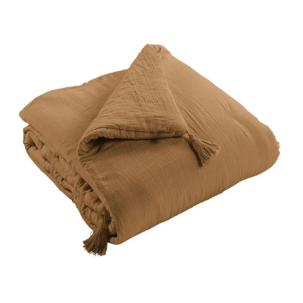 Edredon 150 x 150 cm Gaze de coton unie GAÏA Camel by L'effet papillon