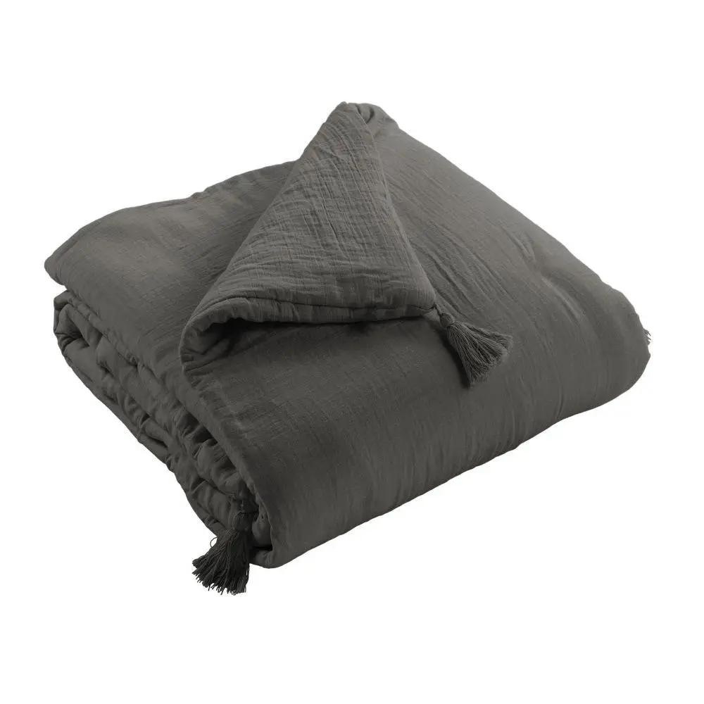 Edredon 150 x 150 cm Gaze de coton unie GAÏA Granit by L'effet papillon