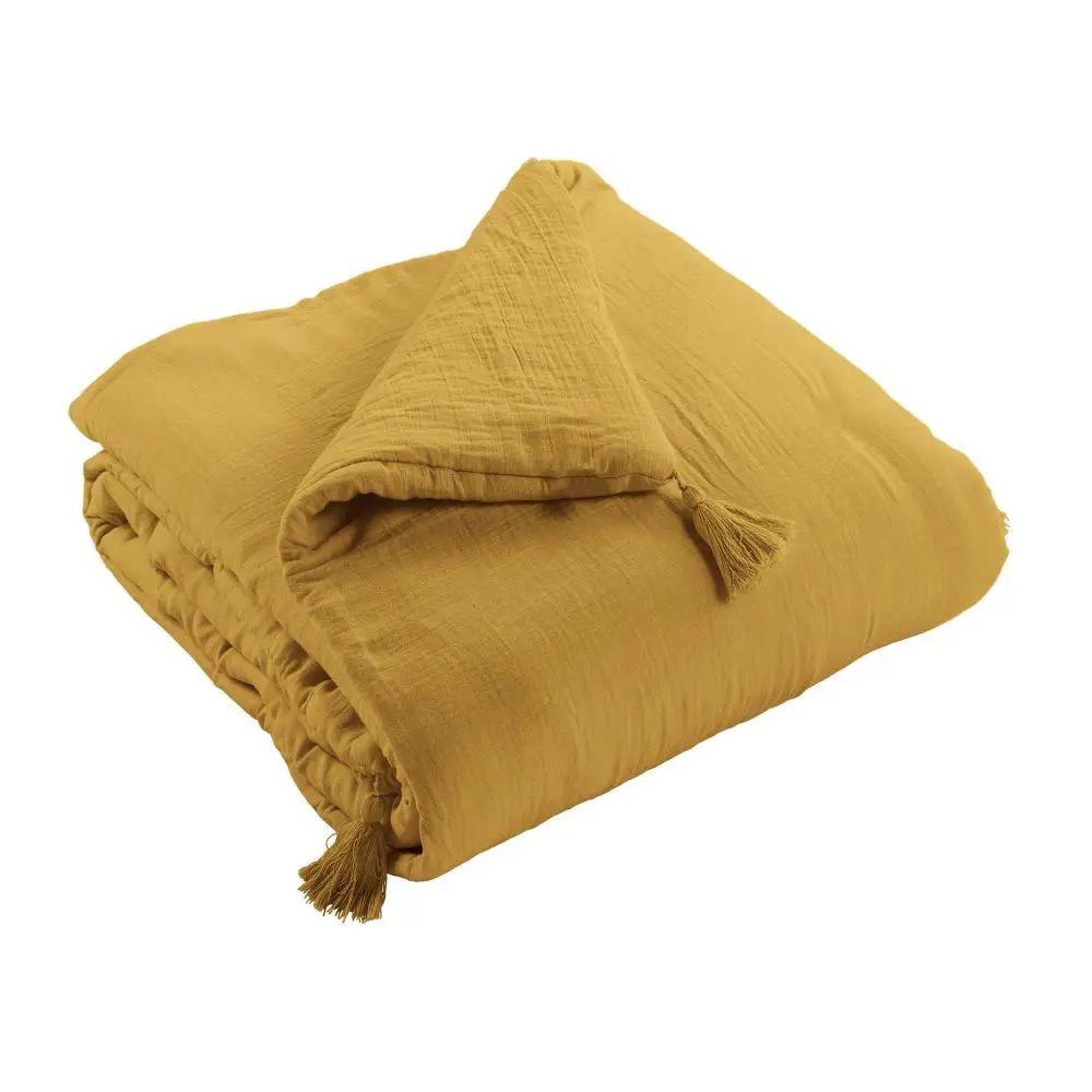 Bout de lit 90 x 200 cm Gaze de coton unie GAÏA Safran by L'effet papillon