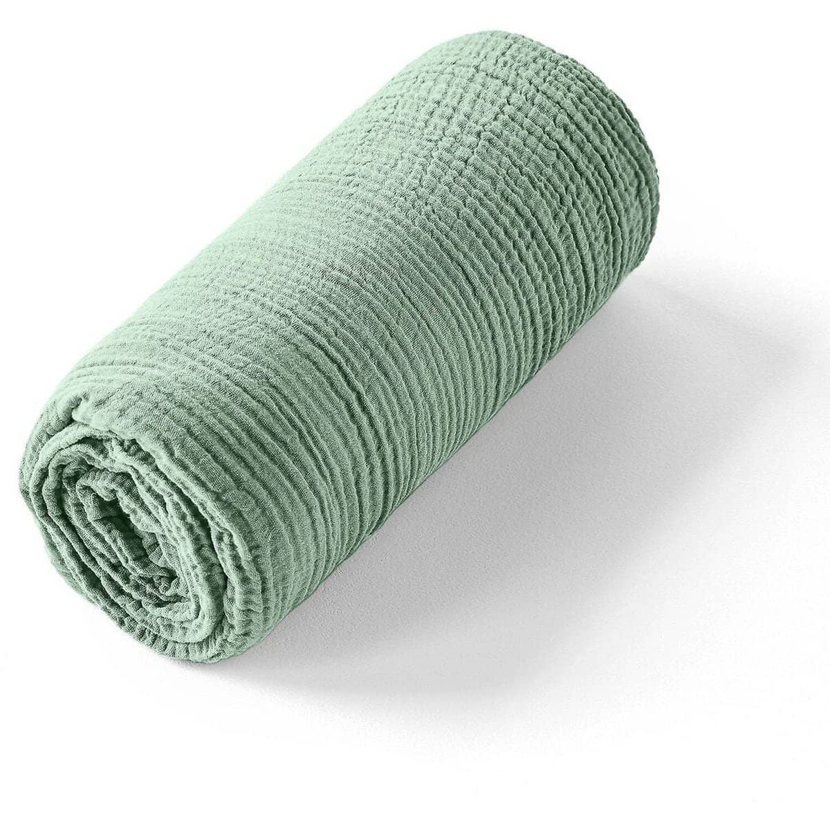 Drap housse 100% gaze de coton lavé vert givrée by Baton Rouge