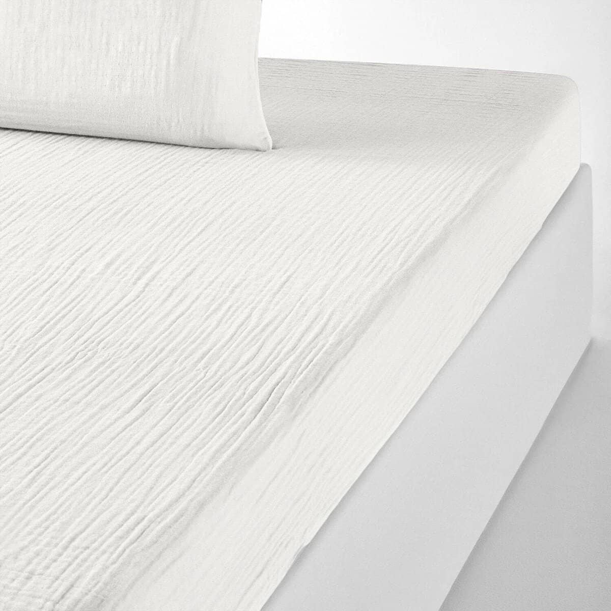 Drap housse 100% gaze de coton lavé blanc pur by Baton Rouge