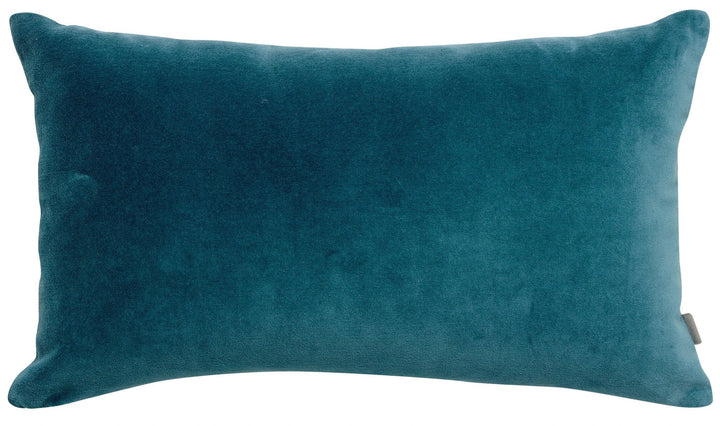 Coussin décoratif en velours bleu pétrole rectangulaire pour intérieur élégant