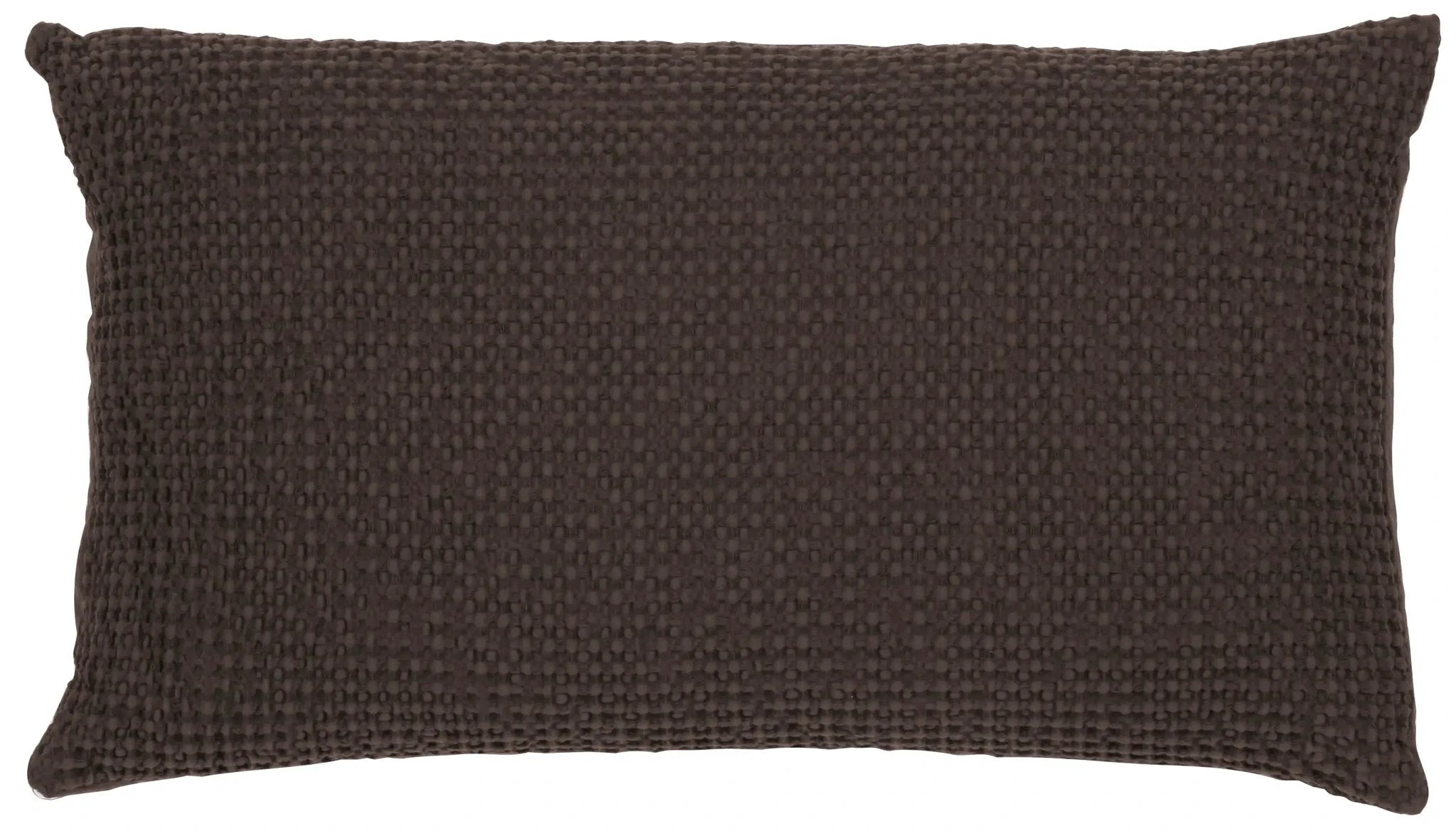 Coussin décoratif jaune Vivaraise en tissu texturé marron foncé pour salon élégant