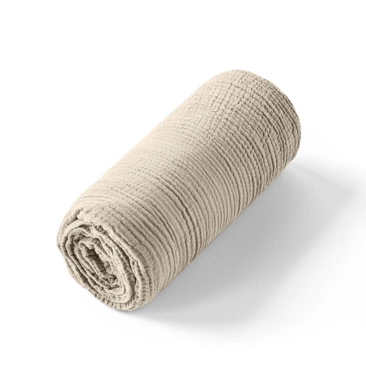 Drap housse bonnet:30cm 100% gaze de coton lavé ecru naturel by Baton Rouge