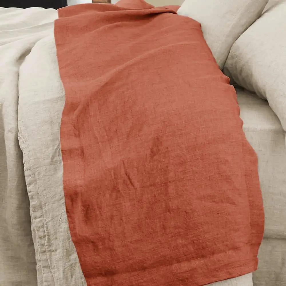 Drap plat 240 x 300 cm Lin lavé SOLINE Paprika by L'effet papillon