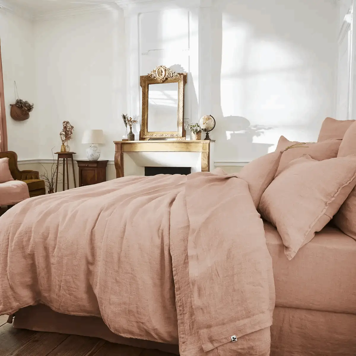 Drap plat 240 x 300 cm Lin lavé SOLINE Vieux rose by L'effet papillon