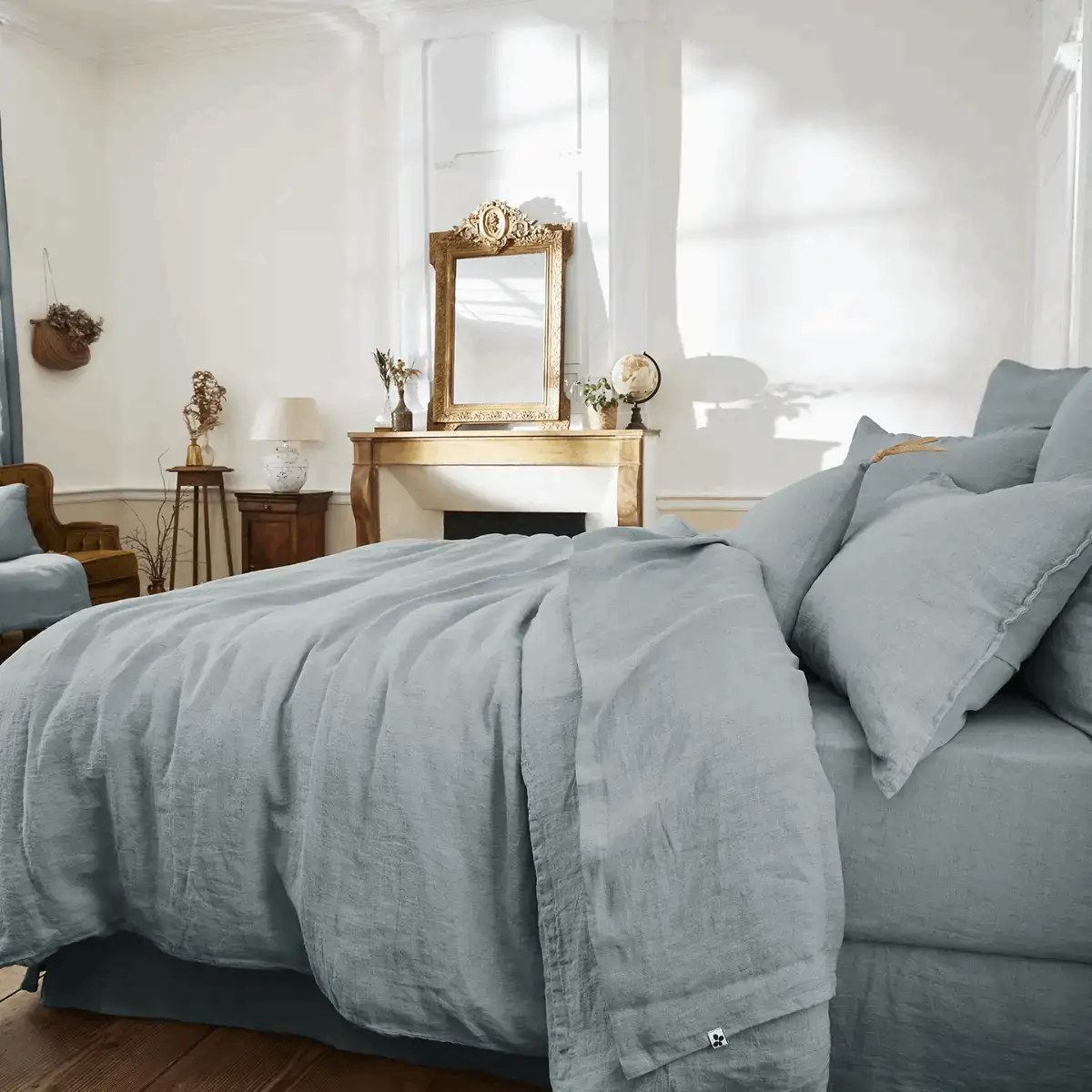 Drap plat 240 x 300 cm Lin lavé SOLINE Azur by L'effet papillon