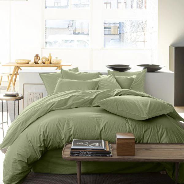 Drap housse 100% percale de coton lavé vert d'eau by Baton Rouge