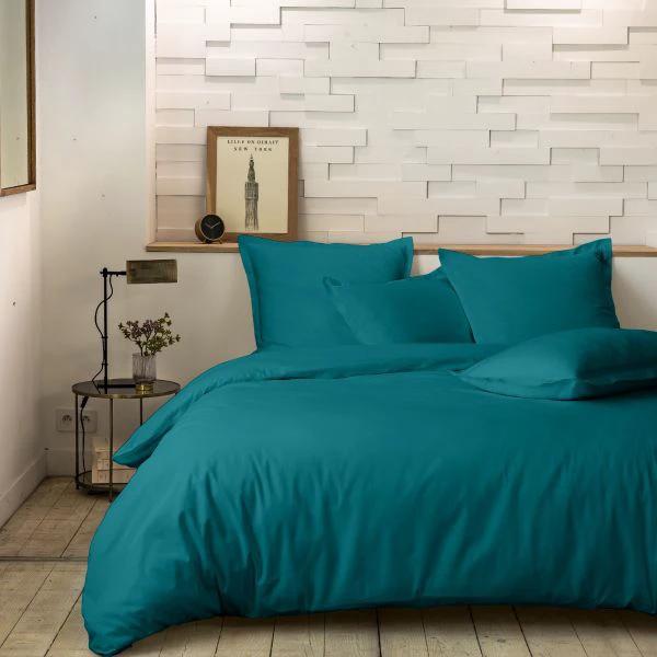 Housse de couette 100% percale de coton lavé Bleu canard by Baton Rouge