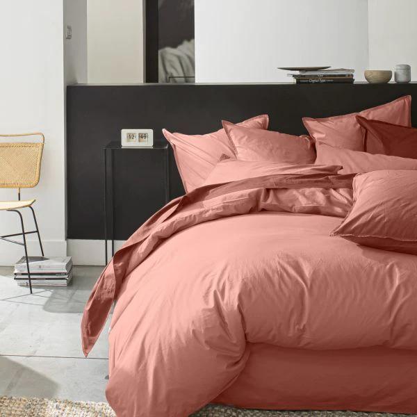 Housse de couette 100% percale de coton lavé Rose poudré / Rose profond by Baton Rouge