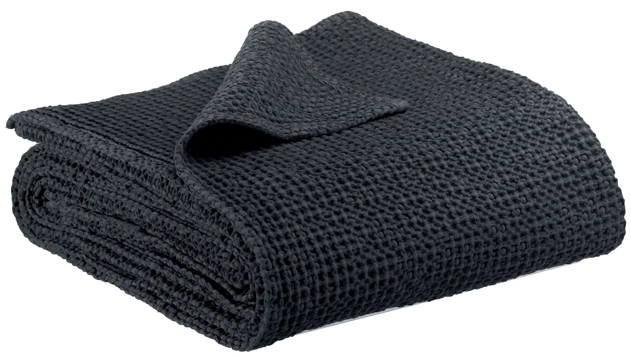 Plaid noir Vivaraise en tissu texturé avec motif gaufré, doux et chaud pour le confort