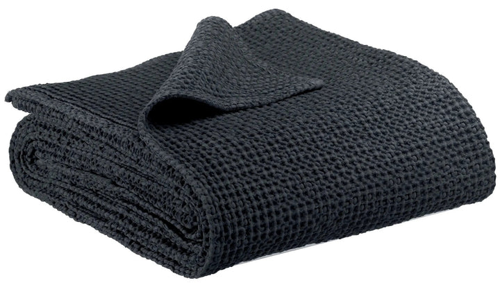 Plaid noir Vivaraise en tissu texturé avec motif gaufré, doux et chaud pour le confort
