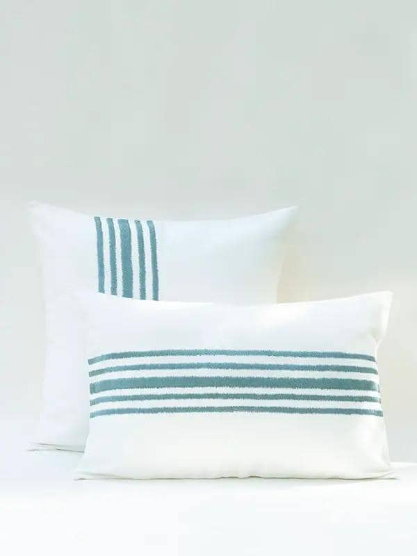 Housse de Coussin RAKU - Broderie sur Coton Lin - Bleu Doux by No-mad