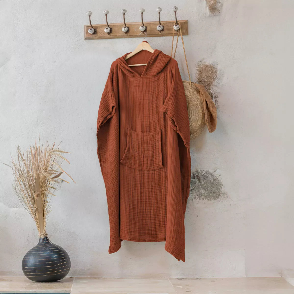 Poncho adulte mixte Gaze de coton unie GAIA Terracotta