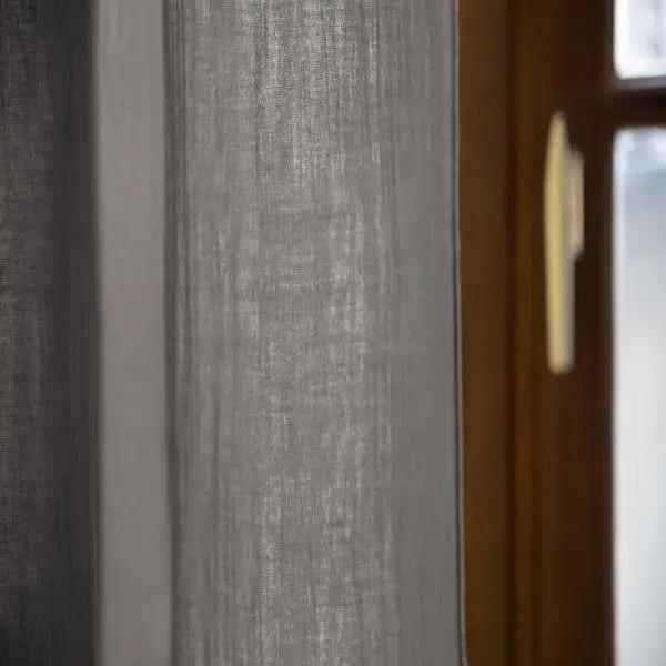 Rideau ajustable + 8 anneaux pince 140 x 300 cm Gaze de coton unie GAÏA Granit by L'effet papillon