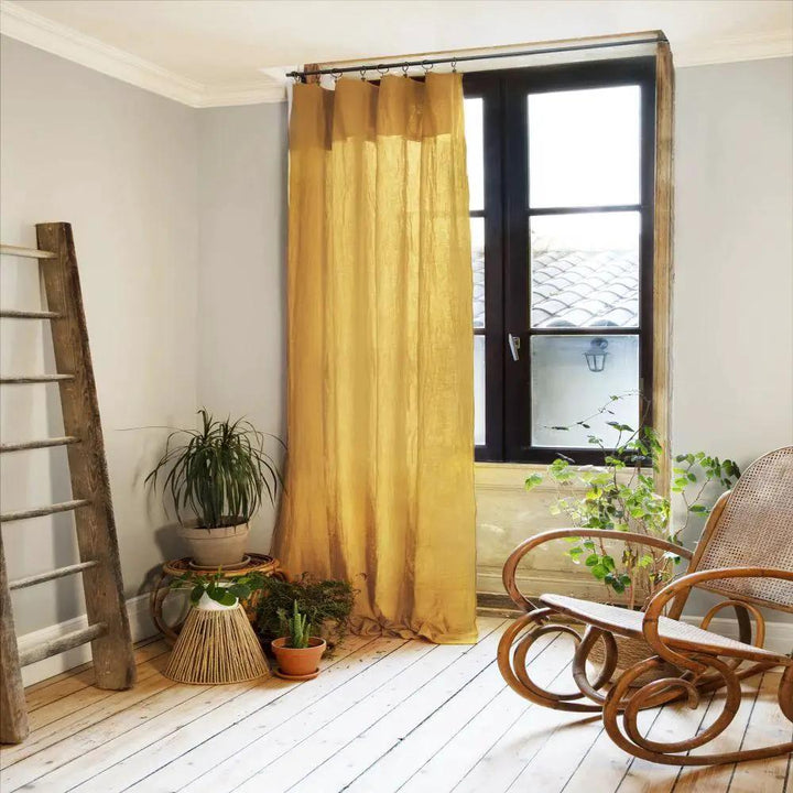 Rideau ajustable + 8 anneaux pince 140 x 300 cm Gaze de coton unie GAÏA Safran by L'effet papillon