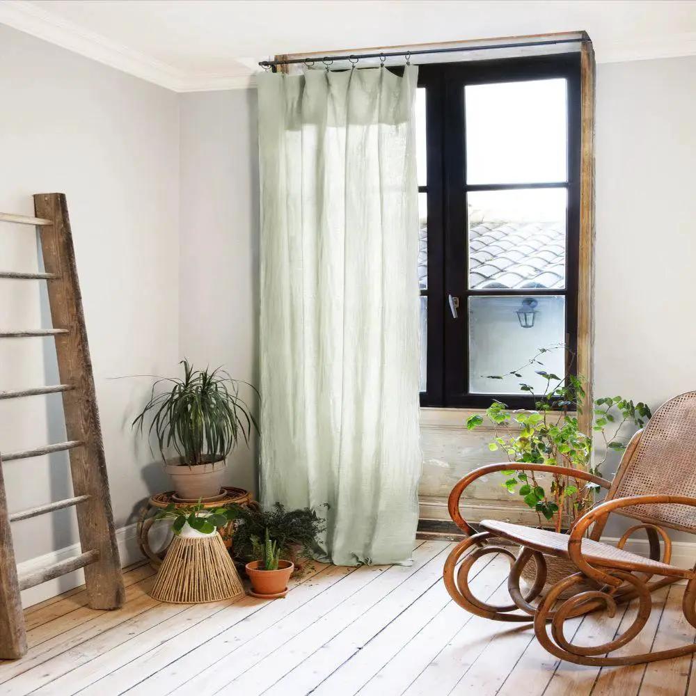 Rideau ajustable + 8 anneaux pince 140 x 300 cm Gaze de coton unie GAÏA Vert d'eau by L'effet papillon