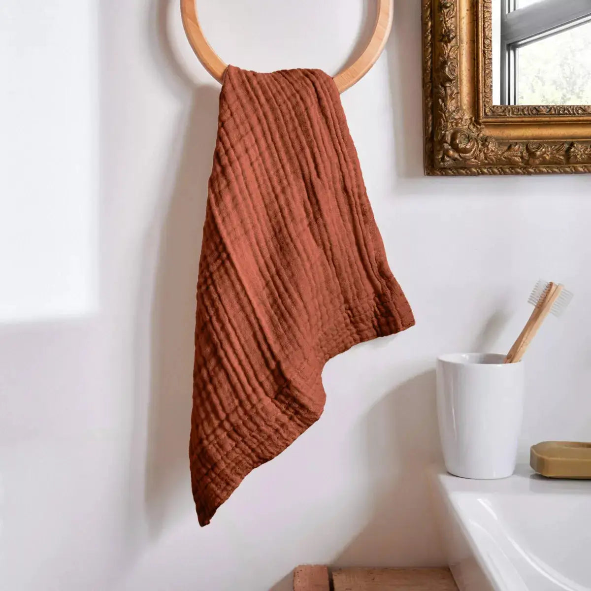 Serviette invité 30 x 50 cm Gaze de coton unie GAÏA Terracotta by L'effet papillon