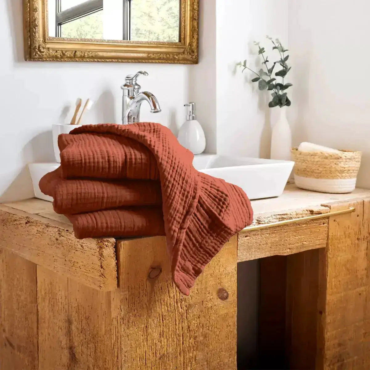 Drap de bain 90 x 150 cm Gaze de coton unie GAÏA Terracotta by L'effet papillon